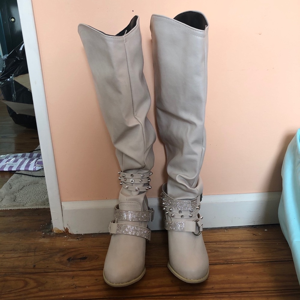 Cream High Knee Boots